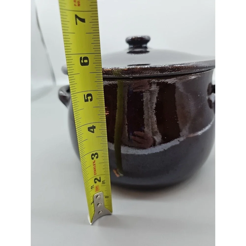 Bean Pot With Lid Crock Brown Glazed Ceramic Pottery Stoneware